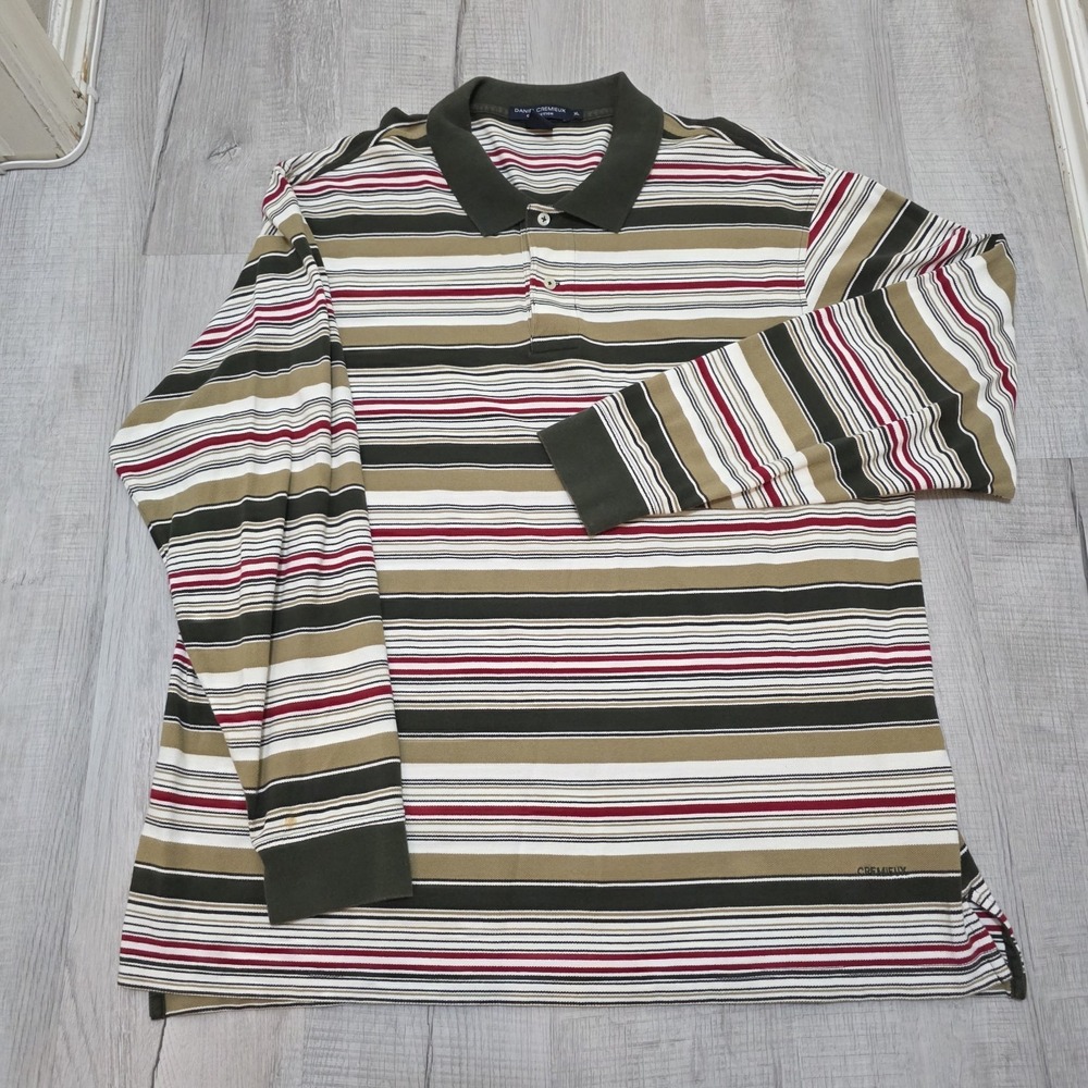 VTG Daniel Cremieux Men's Long Sleeve Polo Shirt XL Striped Earth Tone Cotton